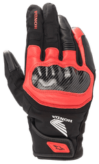 Honda SMX Z Drystar® handschoen, zwart en felrode motorhandschoen, carbonvezel knokkelbeschermer, constructie van leer en textiel, Honda-branding, waterdichte bescherming, korte manchet met polsband