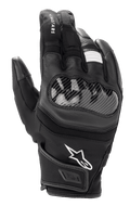 Alpinestars SMX Z Drystar® handschoenen, motorhandschoenen met korte manchet, zwart, met harde knokkelbescherming met carbon-look, constructie van leer en textiel, wit Alpinestars-logo en waterdichte Drystar®-technologie