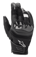 Alpinestars SMX Z Drystar® handschoenen, motorhandschoenen met korte manchet, zwart, met harde knokkelbescherming met carbon-look, constructie van leer en textiel, wit Alpinestars-logo en waterdichte Drystar®-technologie