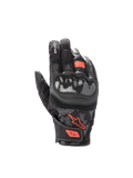 Alpinestars SMX Z Drystar handschoenen, waterdichte motorhandschoenen, zwart en rood fluo, geitenleer met knokkelbescherming.