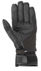Alpinestars Andes V3 Drystar® handschoen, zwarte motorhandschoen, handpalm-aanzicht met geitenleer en textielconstructie, versterkt palmgedeelte, verstelbare polsband met klittenbandsluiting, technisch all-weather touring-ontwerp