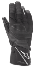 Alpinestars Andes V3 Drystar handschoen, zwarte motor-toerhandschoen, constructie van geitenleer en textiel, voorzien van geïntegreerde knokkelbescherming, wit Alpinestars-logo op de manchet met een reflecterende streep, getextureerde vingerpanelen en Drystar Performance-technologie