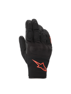 Alpinestars S-Max Drystar® handschoenen, zwarte en fluorescerend rode waterdichte motorhandschoenen met knokkelbescherming.