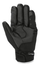 Alpinestars S-Max Drystar® handschoenen, motorhandschoenen, zwart en wit, handpalmweergave met lederen constructie en versterkte padding, korte manchet met klittenbandsluiting en Drystar®-branding