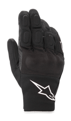 Alpinestars S-Max Drystar® handschoenen, korte motorhandschoenen, zwart met wit Astar-logo, constructie van leer en stretch mesh, voorzien van gewatteerde vingerdetails en knokkelbescherming, waterdichte sport-weguitrusting