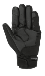 Alpinestars S-Max Drystar® handschoenen, zwart, handpalmaanzicht met versterkte leren panelen, textiele duim en klittenbandsluiting aan de pols met een Drystar® Performance logo-label
