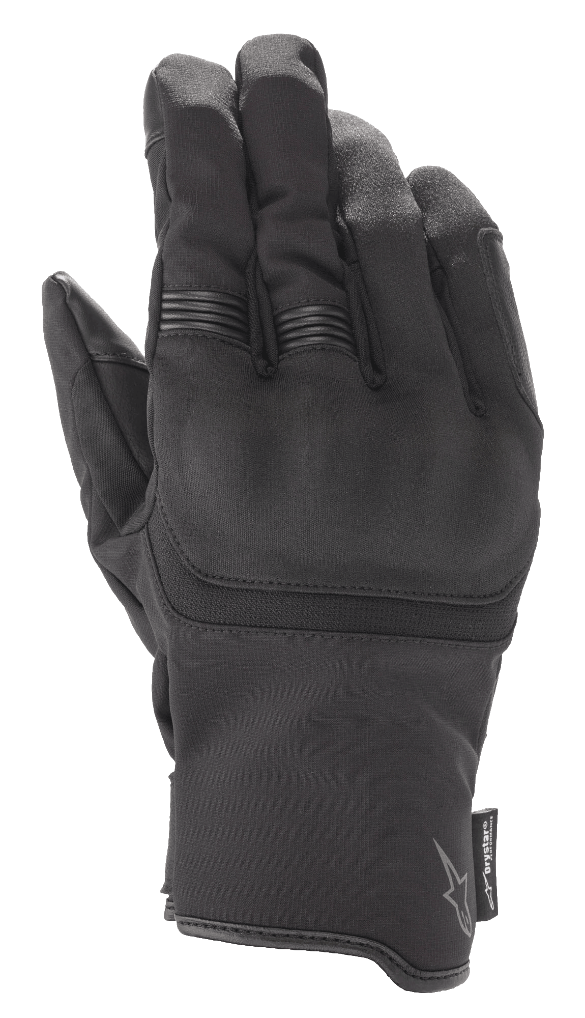 Alpinestars Syncro V2 Drystar® Gloves, Black Motorcycle Gloves, featuring integrated knuckle protection and stretch ribbing on fingers, synthetic suede and textile construction, waterproof urban commuting gear with Alpinestars logo and Drystar tag