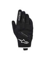 Alpinestars Stella Moblast waterdichte handschoenen, dames motorhandschoenen, zwart met witte bies, bovenaanzicht met Alpinestars-logo, MO.ST.EQ-branding en zachte knokkelbescherming