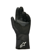 Alpinestars Stella WT-1 Drystar® geïsoleerde dameshandschoenen, zwart, zicht op de handpalm met zacht suède en overlay-versterking voor grip, lange textielen manchet met wit Alpinestars-logo op de band, touchscreen-compatibele vingertoppen, technische winter-motoruitrusting