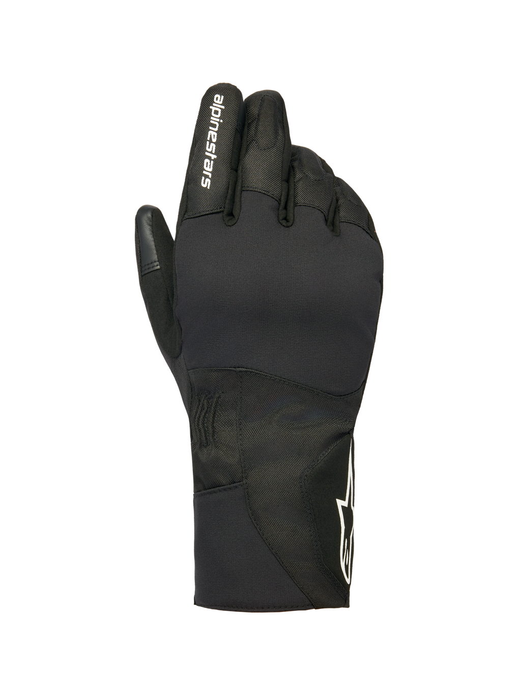 Alpinestars Stella WT-1 Drystar geïsoleerde handschoenen, motorwinterhandschoenen voor dames, zwart, witte Alpinestars-branding op de wijsvinger en sterlogo op de manchet, waterdichte textiel- en suèdeconstructie voor woon-werkverkeer in koud weer