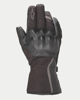 Alpinestars Women Stella Tourer W-7 Drystar® Gloves, Black, gauntlet-style winter motorcycle glove with leather and softshell construction, featuring leather-covered hard knuckle protection, reflective silver accents, and Alpinestars logo on the finger.
