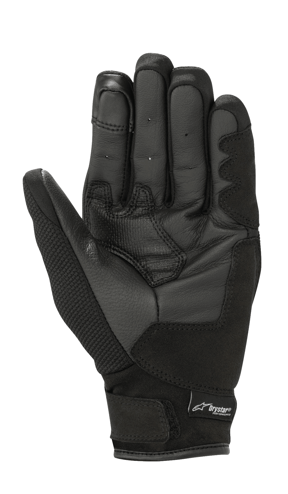 Alpinestars Stella S-Max Drystar dameshandschoenen, zwart, handpalmweergave met leren gripversterkingen, stretch mesh-stof, klittenbandsluiting en Drystar-branding, waterdichte sportieve motoruitrusting
