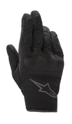 Alpinestars S-Max dameshandschoenen, motorhandschoenen, zwart antraciet, kort manchetontwerp met een constructie van leer en stretch mesh, voorzien van harde knokkelbescherming en een grijs Alpinestars-logo op de pols, waterdichte beschermende motorkleding voor op de weg