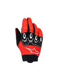 Alpinestars Youth & Kids Full Bore V2 Gloves, Motocross Racing Gloves, Bright Red and Black, top view featuring black TPR knuckle protectors with white accents and white Astar logo, durable textile design for off-road riding
