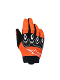 Alpinestars Youth & Kids Full Bore V2 Gloves, Motocross Gloves, Orange White and Black, featuring black TPR knuckle protection with white geometric patterns, white star logo, and black neoprene cuff, youth off-road riding gear