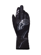 Alpinestars Tech-1 K Race V2 Graphic 1 handschoenen, karthandschoenen, zwart met witte en grijze geometrische patronen, voorzien van Alpinestars sterlogo, lichtgewicht textielconstructie met geprinte graphics