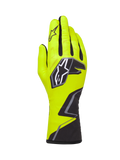 Alpinestars Tech-1 K Race V2 Graphic 1 karthandschoenen, geel fluo, zwart en wit, met een groot sterlogo op de rug van de hand en een geometrisch patroon bij de pols, professionele motorsportuitrusting