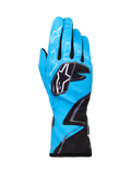 Alpinestars Tech-1 K Race V2 Graphic 1 handschoenen, kartinghandschoenen, cyaan, zwart en wit, voorzien van opvallende geometrische patronen, wit Alpinestars sterlogo op de knokkels, verlengde manchet, lichtgewicht en ademend materiaal voor kartingprestaties