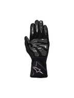 Alpinestars Youth Tech-1 K Race S V2 Graphic 1 Gloves, Black Tar Gray and White, palm view featuring white silicone grip pattern on fingers and palm, synthetic suede construction, white A-star logo on elasticated cuff