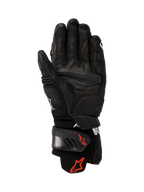 Alpinestars GP Plus R V3 Leren Handschoenen, zwart, palmzicht met duurzame leren constructie, rode Astars-logo's op de polsband en manchet, versterkte grippanelen en een verstelbare sluiting voor race- en sportprestaties.