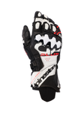 Alpinestars GP Plus R V3 lederen motorhandschoenen, racing handschoenen, zwart, wit en fluorood, hoogwaardige lederen constructie met harde TPU-knokkelbescherming, geperforeerde panelen voor ventilatie, opvallende branding op de verlengde manchet