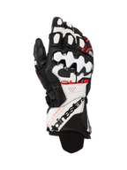 Alpinestars GP Plus R V3 lederen motorhandschoenen, racing handschoenen, zwart, wit en fluorood, hoogwaardige lederen constructie met harde TPU-knokkelbescherming, geperforeerde panelen voor ventilatie, opvallende branding op de verlengde manchet