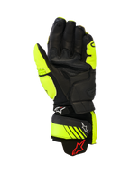 Alpinestars GP Plus R V3 lederen handschoenen, race- en sportmotorhandschoenen, fluogeel en zwart, palmzicht met lederen constructie, versterkte gripvlakken en verstelbare manchetsluitingen met Alpinestars-branding, hoogwaardige circuituitrusting