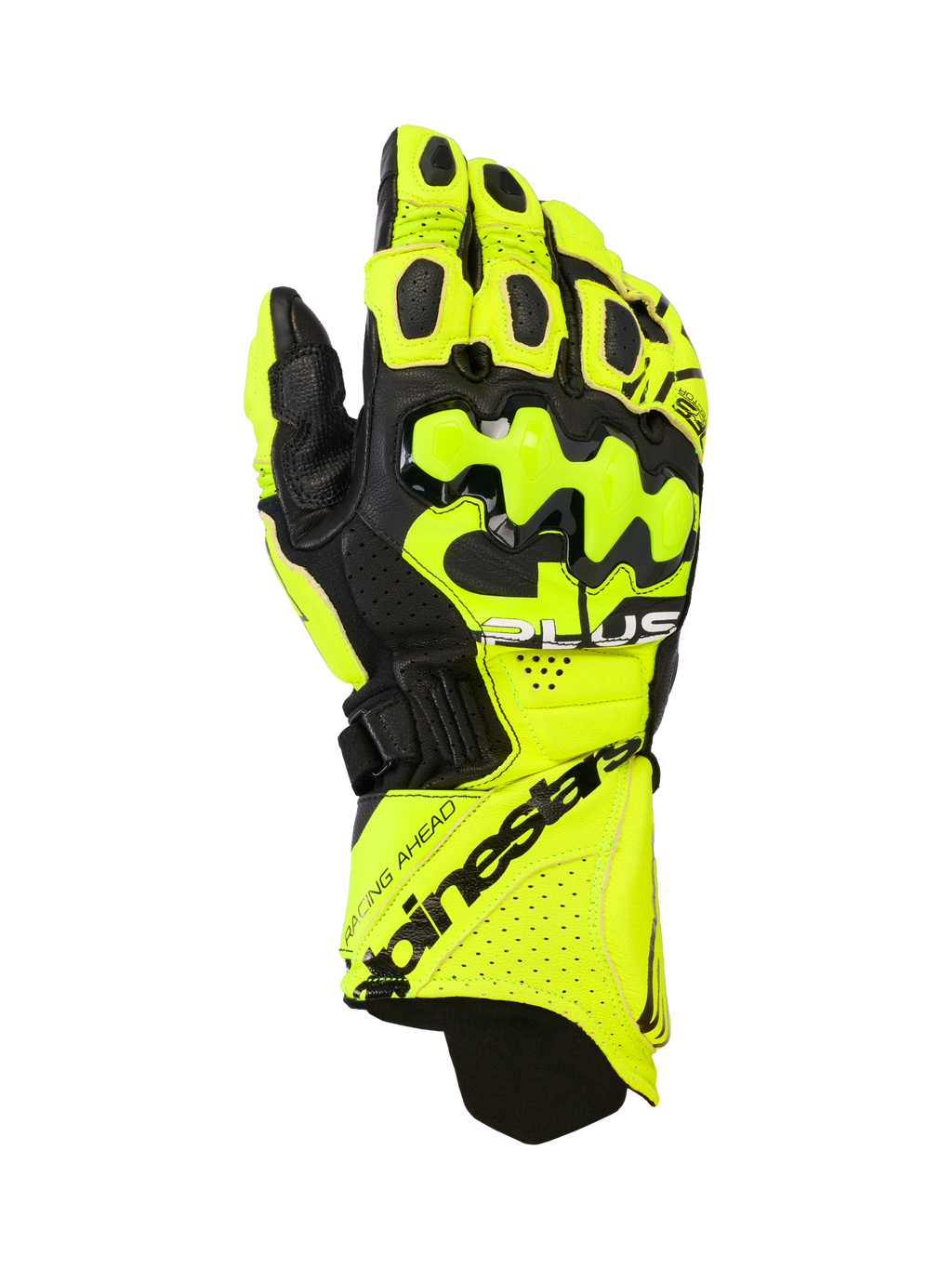 Alpinestars GP Plus R V3 leren handschoenen, motorracinghandschoenen, geel fluo en zwart, voorzien van harde knokkelbeschermers, geperforeerde ventilatiezones en een stevige manchetsluiting met opvallende merkdetails