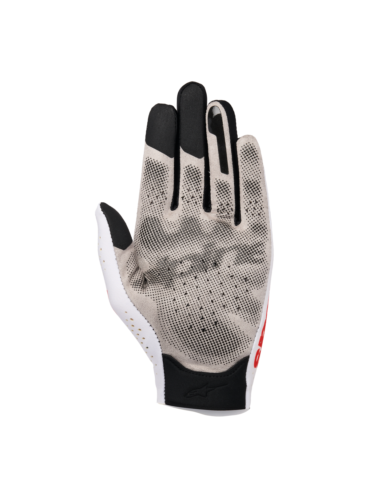 Alpinestars Sim Handschoenen Graphic 1, SIM-racehandschoenen, Silver Ice Black en Red Tangerine, handpalmweergave met 3D-gripprint en Nanofront®-stof, geperforeerd duimgedeelte en zwarte touchscreen-compatibele vingertoppen voor virtuele raceprestaties.