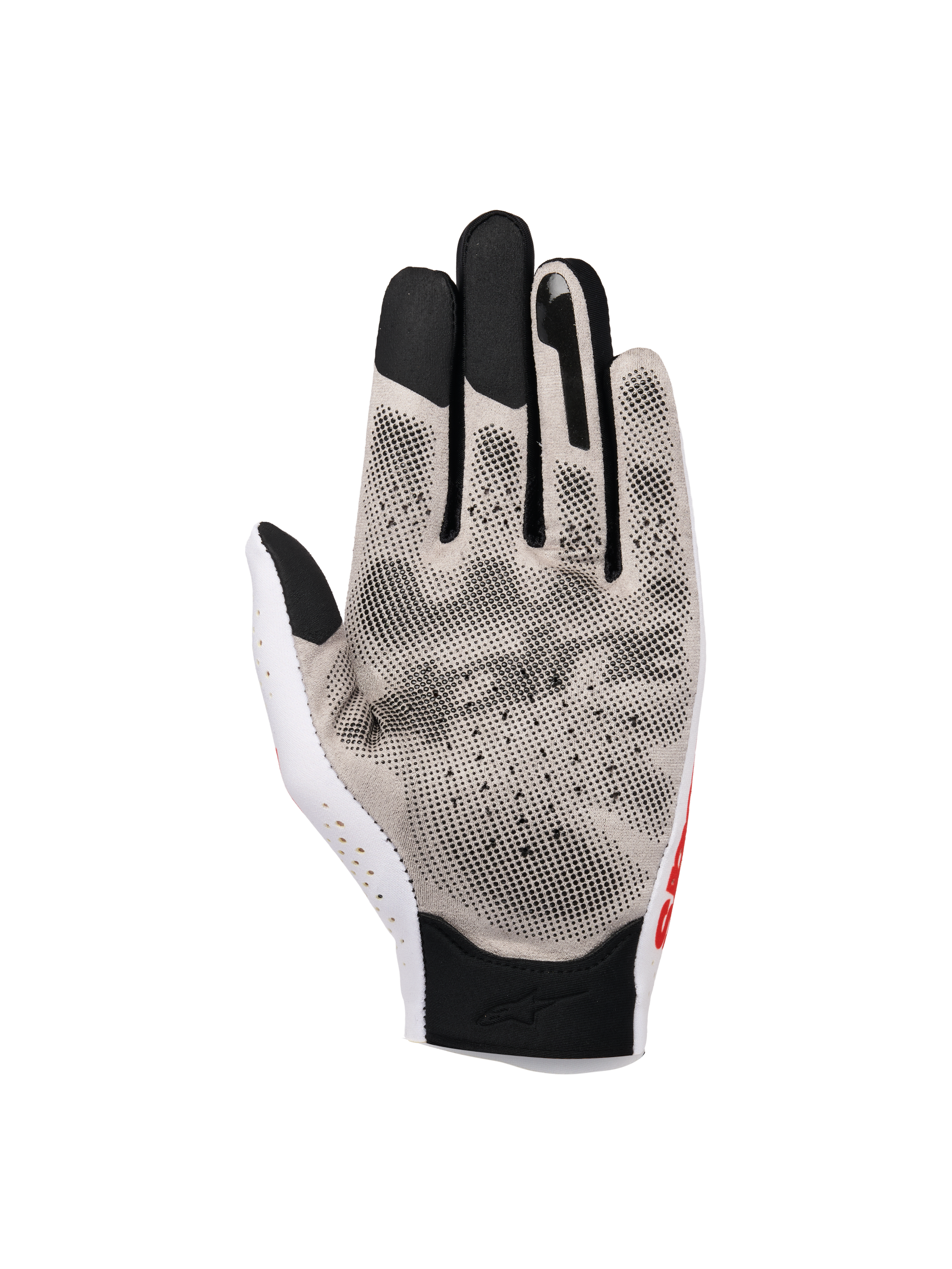 Alpinestars Sim Handschoenen Graphic 1, SIM-racehandschoenen, Silver Ice Black en Red Tangerine, handpalmweergave met 3D-gripprint en Nanofront®-stof, geperforeerd duimgedeelte en zwarte touchscreen-compatibele vingertoppen voor virtuele raceprestaties.