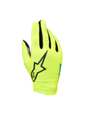 Alpinestars Sim Gloves Graphic 1, simracinghandschoenen, felgeel en zwart met turquoise accenten, groot zwart sterlogo, geperforeerd lichtgewicht stretchmateriaal voor ventilatie, kort manchetontwerp voor precisie tijdens het gamen