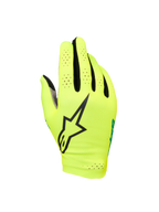 Alpinestars Sim Gloves Graphic 1, simracinghandschoenen, felgeel en zwart met turquoise accenten, groot zwart sterlogo, geperforeerd lichtgewicht stretchmateriaal voor ventilatie, kort manchetontwerp voor precisie tijdens het gamen