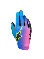 Alpinestars Sim Gloves Graphic 2, SIM racehandschoenen, kleurverloop van cyaan naar paars en roze, zwart sterlogo met felgele rand, geperforeerde handrug voor ventilatie, lichtgewicht gaming-uitrusting