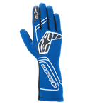 Alpinestars Tech-1 Start V4 handschoenen FIA, autoracehandschoenen, koningsblauw, voorzien van witte geometrische branding en zwarte sterlogo's, verlengde manchet met verticale Alpinestars-tekst, gestroomlijnde naadloze constructie voor lichtgewicht prestaties, FIA-gecertificeerde professionele race-uitrusting