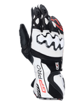 Alpinestars GP Pro R4 Gloves, Motorcycle Racing Gauntlet Gloves, Black White and Red, featuring white DFS knuckle protectors, premium leather construction, and high-performance track design.