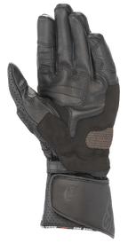 Alpinestars SP-8 V3 lederen handschoenen, Black Black, handpalmaanzicht met versterkte grippads, geperforeerde duim en verstelbare klittenbandsluiting aan de manchet, hoogwaardige motorracebescherming
