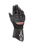Alpinestars SP-8 V3 Air motorhandschoenen, zwart geperforeerd leer met mesh en dual-density knokkelbescherming voor racing.