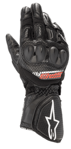 Alpinestars SP-8 V3 Air motorhandschoenen, motorracehandschoenen, zwart met rode en witte accenten, voorzien van harde knokkelbeschermers, geperforeerd leer en 3D mesh-panelen voor ventilatie