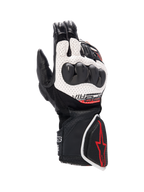Alpinestars SP-8 V3 Air handschoenen, heren motorracinghandschoenen, zwart en wit met rode accenten en knokkelbescherming.