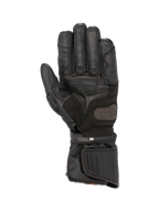 Alpinestars SP-8 HDry handschoenen, zwarte waterdichte lederen motorhandschoenen met versterkte handpalm en dubbele sluiting.