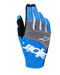 Alpinestars 2025 Techstar Gloves, Motocross Racing Gloves, Blue and Gray with White and Black accents, featuring a white star logo on the knuckle panel, bold white branding across the backhand, and ribbed textile construction for off-road racing.