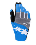 Alpinestars 2025 Techstar Gloves, Motocross Racing Gloves, Blue and Gray with White and Black accents, featuring a white star logo on the knuckle panel, bold white branding across the backhand, and ribbed textile construction for off-road racing.