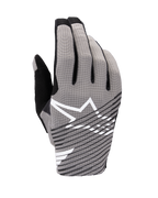 Alpinestars 2025 Radar Pro handschoenen, motorcross handschoenen, grijs en zwart, bovenaanzicht met ademend 4-way stretch mesh, wit sterlogo met zwarte diagonale strepen, ontworpen voor prestaties en luchtstroom