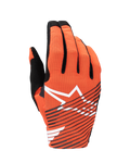 Alpinestars 2025 Radar Pro handschoenen, motorcross handschoenen, feloranje en zwart, met een groot wit sterlogo en zwarte diagonale strepen op een geperforeerde mesh handrug, ontworpen voor lichtgewicht prestaties en luchtstroom
