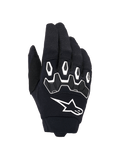 Alpinestars Full Bore V2 handschoenen, motorcrosshandschoenen, zwart en wit, bovenzijde met ergonomische TPR-knokkelbescherming met zeshoekige vormen, wit Alpinestars-logo, ademende stretch textielconstructie, duurzame off-road race-uitrusting