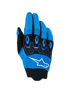 Alpinestars Full Bore V2 Gloves, Motocross Riding Gloves, Ucla Blue and Black, featuring a bold white logo and black TPR knuckle protection on a breathable stretch fabric backhand, designed for high-performance off-road racing