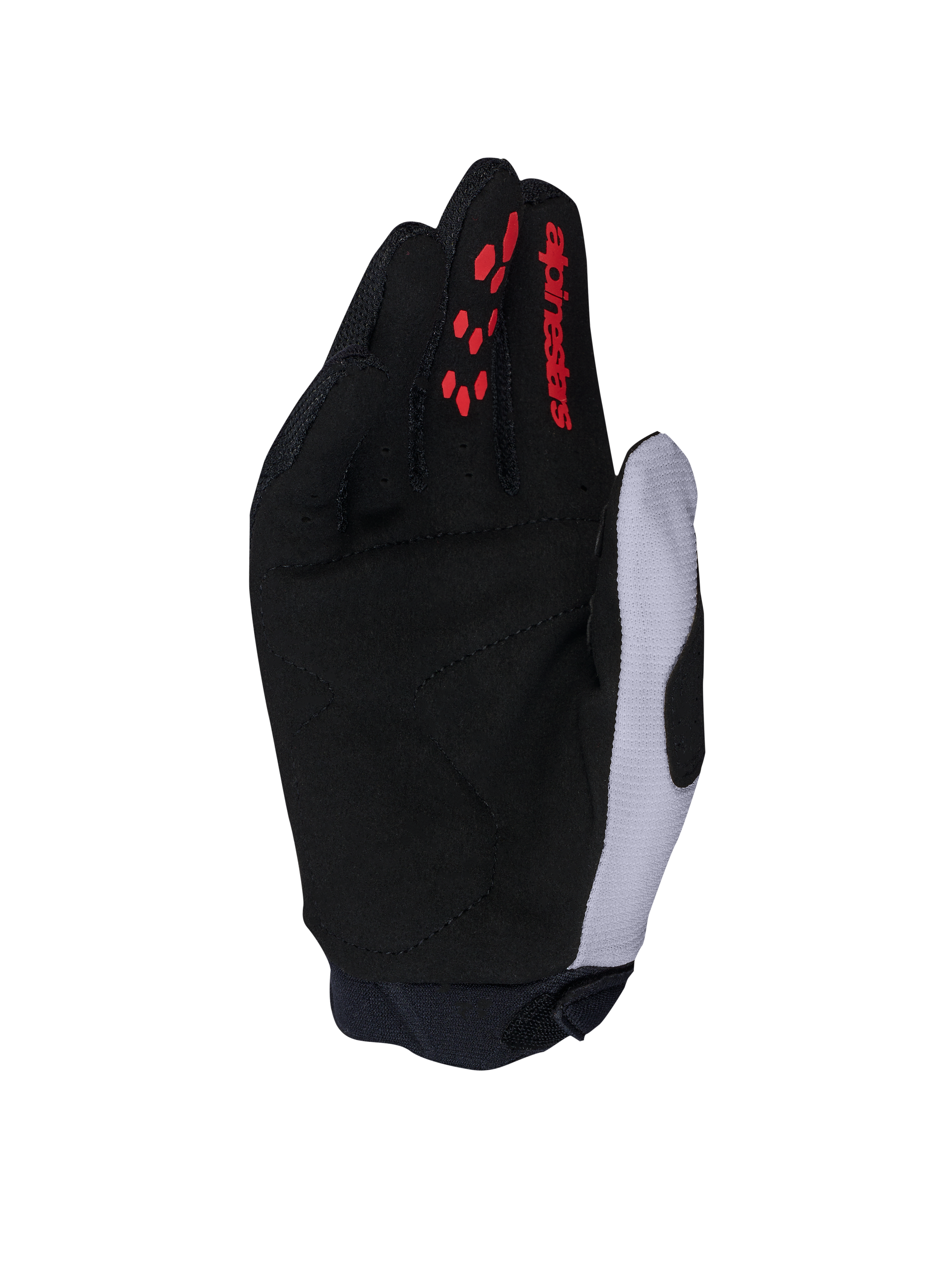 Alpinestars Full Bore V2 handschoenen, zwart en licht lilac motocrosshandschoenen met synthetisch suède handpalm.