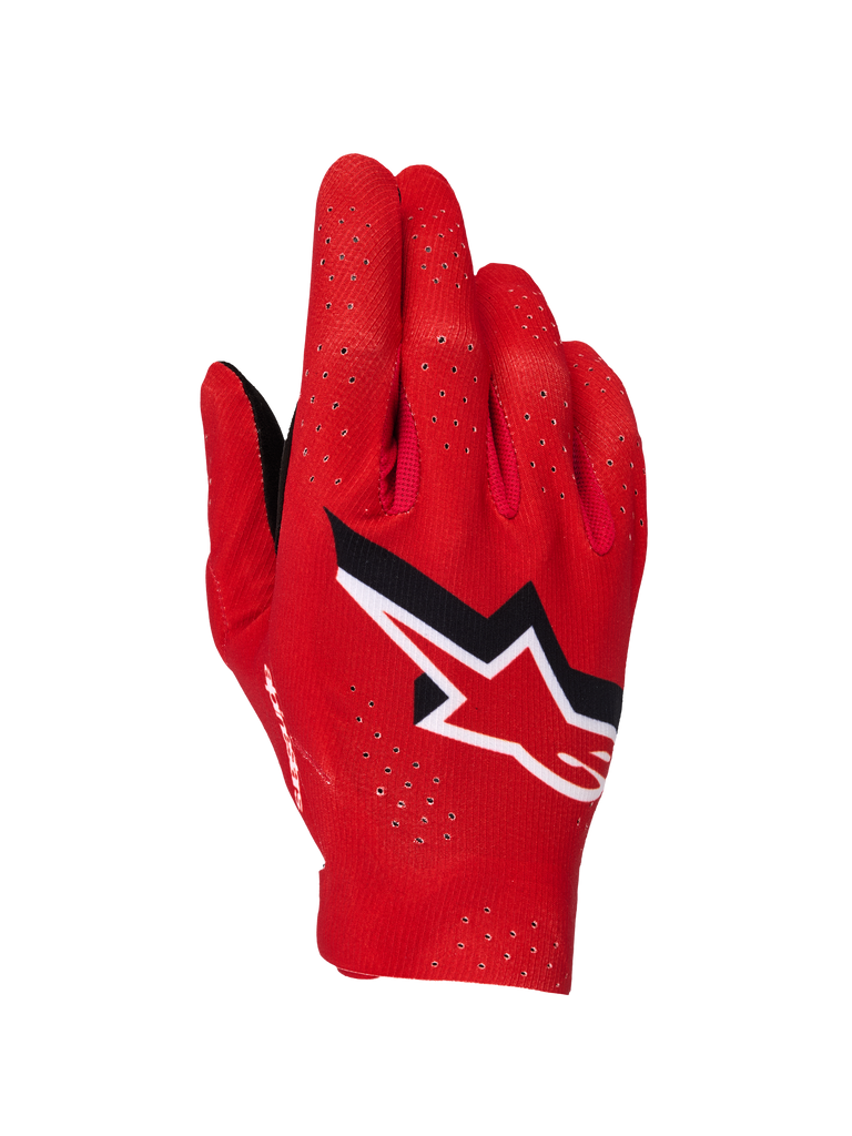 Alpinestars Supertech MX-handschoenen, motorcrosshandschoenen, Fire Red, zwart en wit, bovenzijde met laserperforaties voor ventilatie, opvallend wit en zwart Alpinestars-sterlogo, lichtgewicht stretchstof ontwerp voor off-road racen