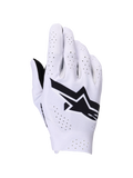 Alpinestars Supertech MX Gloves, Motocross Gloves, Light Lilac and Black, backhand view showing a large black Alpinestars logo and laser-cut perforations for airflow, lightweight single-layer stretch construction for off-road racing.