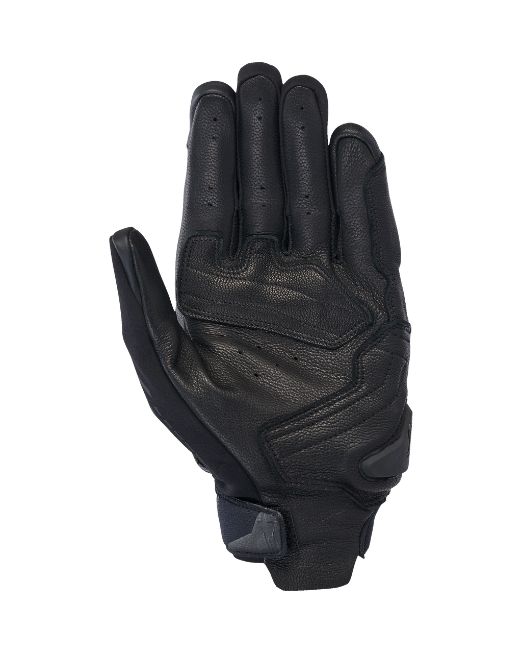 Alpinestars SP X 7 handschoenen, korte motorhandschoenen, zwart, palmweergave met geperforeerd leer voor ventilatie, versterkte palm-overlays met een slider en een compacte polsband met een geïntegreerd treklipje